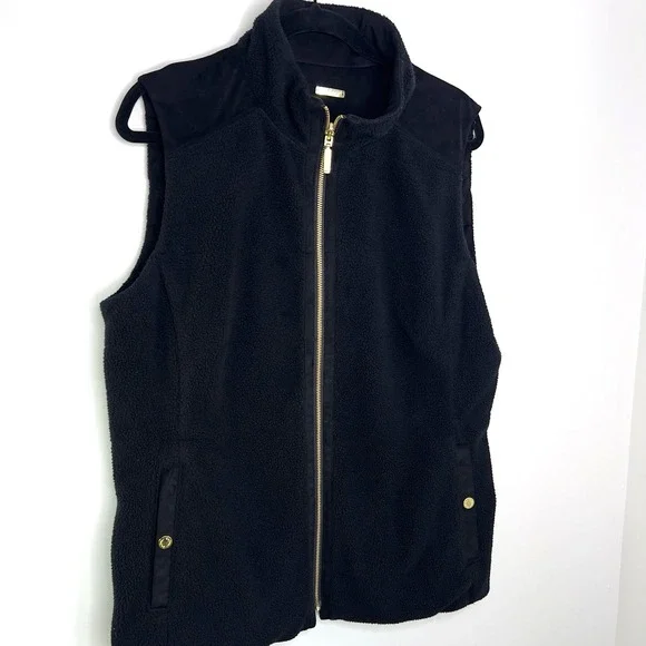 Lilly Pulitzer Brooklee Reversible Sherpa Vest‎ Black Faux Suede Size XL EUC - Picture 8 of 16
